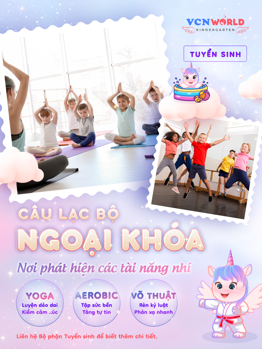 ngoại khóa trường mầm non vcn world: aerobic, yoga, võ thuật